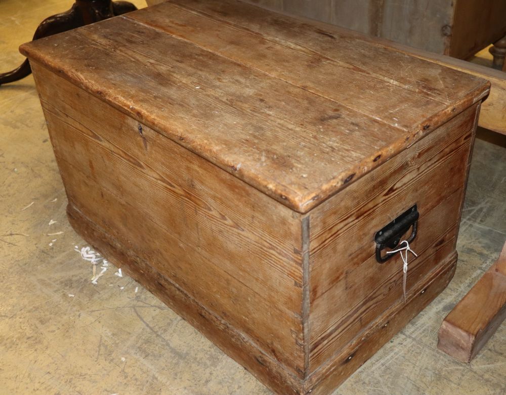 A Victorian rectangular pine trunk, W.71cm, D.43cm, H.42cm